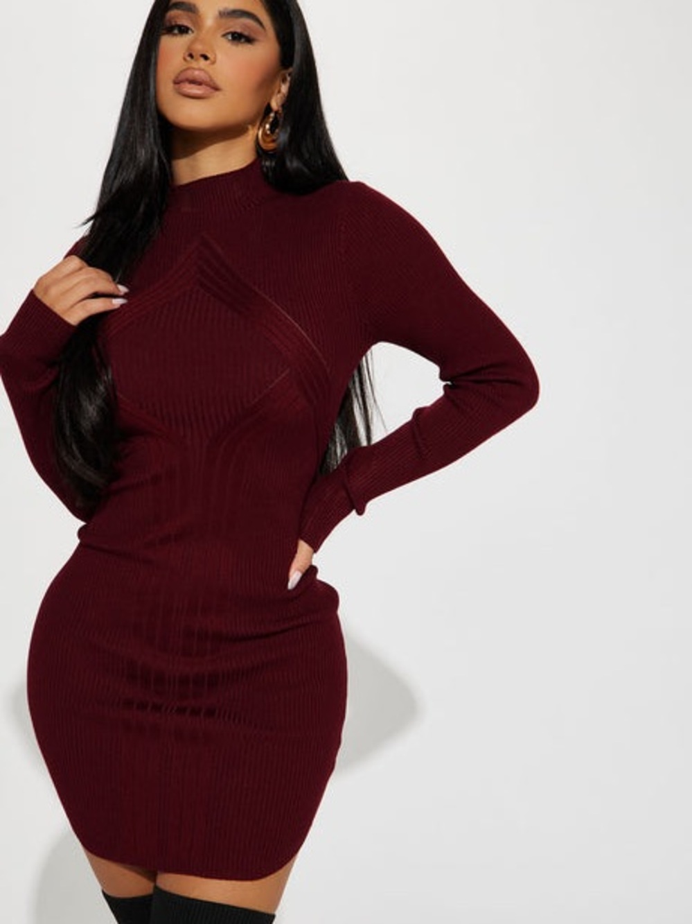 Fashion Nova Burgundy Ribbed Sweater Mini Dress